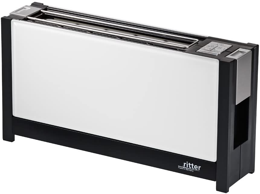 ritterwerk ritter Volcano 5 Toaster, White, Long Slot Toaster with Elegant Glass Fronts, Made in Germany