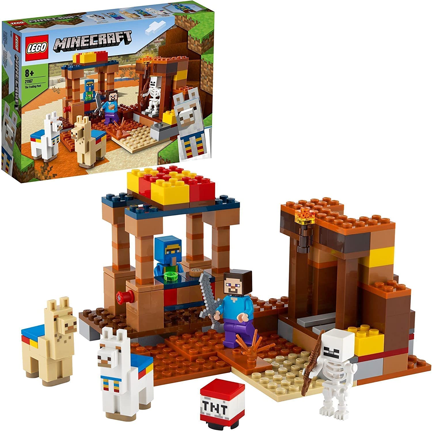 LEGO 21167 Minecraft The Trade Place, Building Kit with Steve, Skeleton and Llamas Figures Toys for Boys and Girls from 8 Years