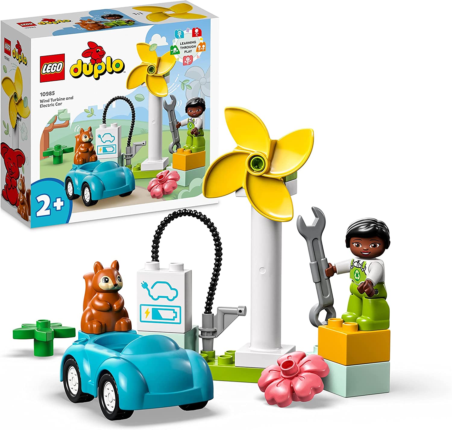 LEGO 10985 Duplo Town Windmill and Electric Car, Toy Car Educational Toy for Girls and Boys from 2 Years, for Sustainable Play and Development of Toddlers