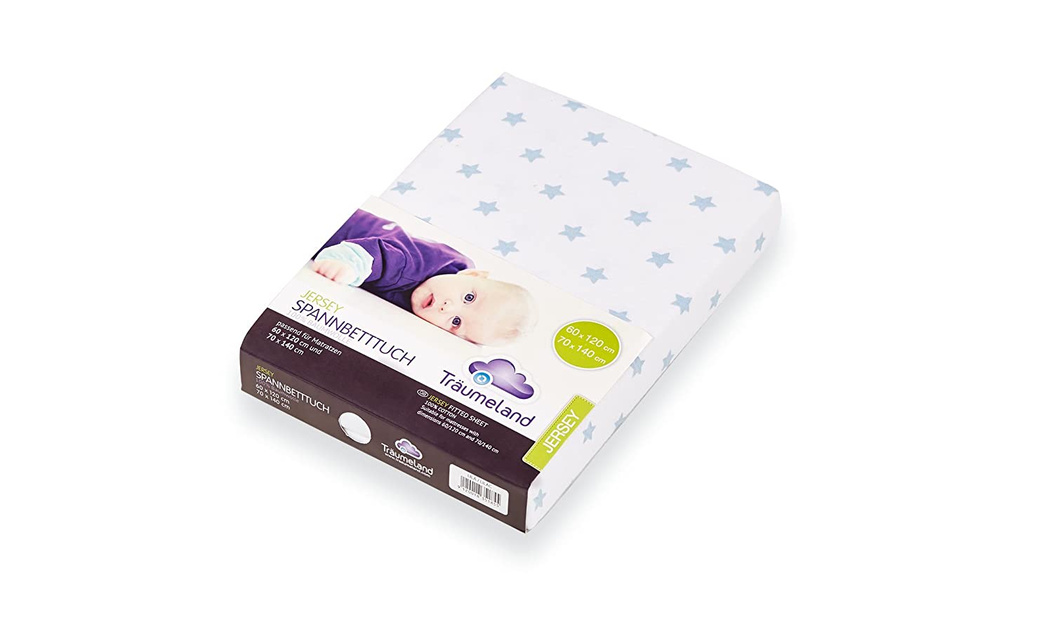 Träumeland TT03013 Stars Jersey Fitted Sheet 60 x 120 cm/70 x 140 cm Blue