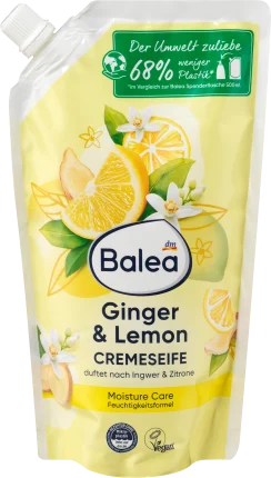 Cream soap ginger & lemon, refill pack, 500 ml