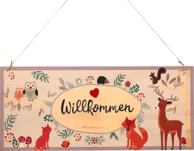 Decorate & set up wooden sign \"Welcome\" with forest animals, 1 piece