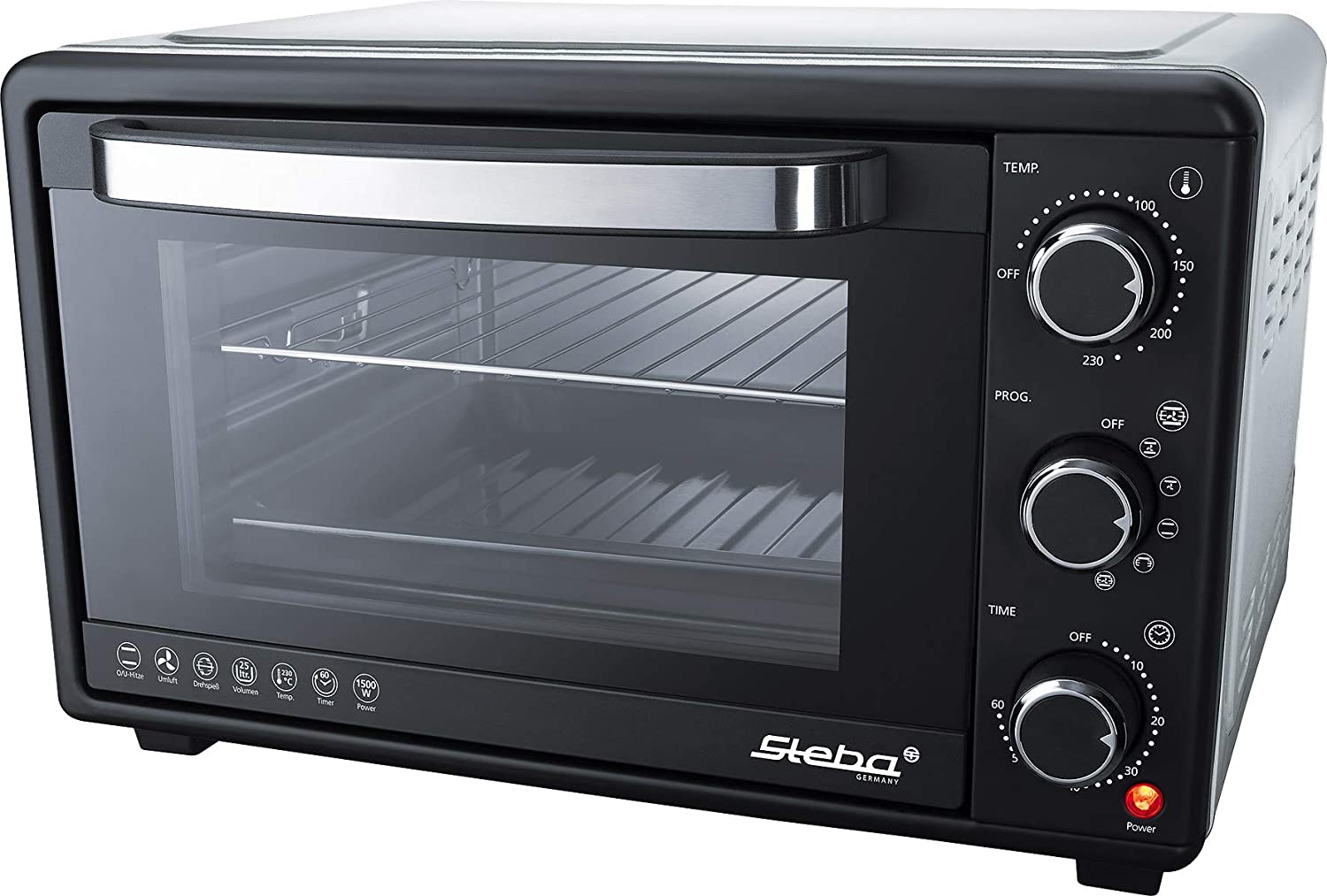 Steba KB A25 Grill Oven Housing Insulation for Reduced Surface Temperature Rotating Spit Can be Circulated Air On Top and Bottom Heat Non-stick Interior 25 Litre Volume
