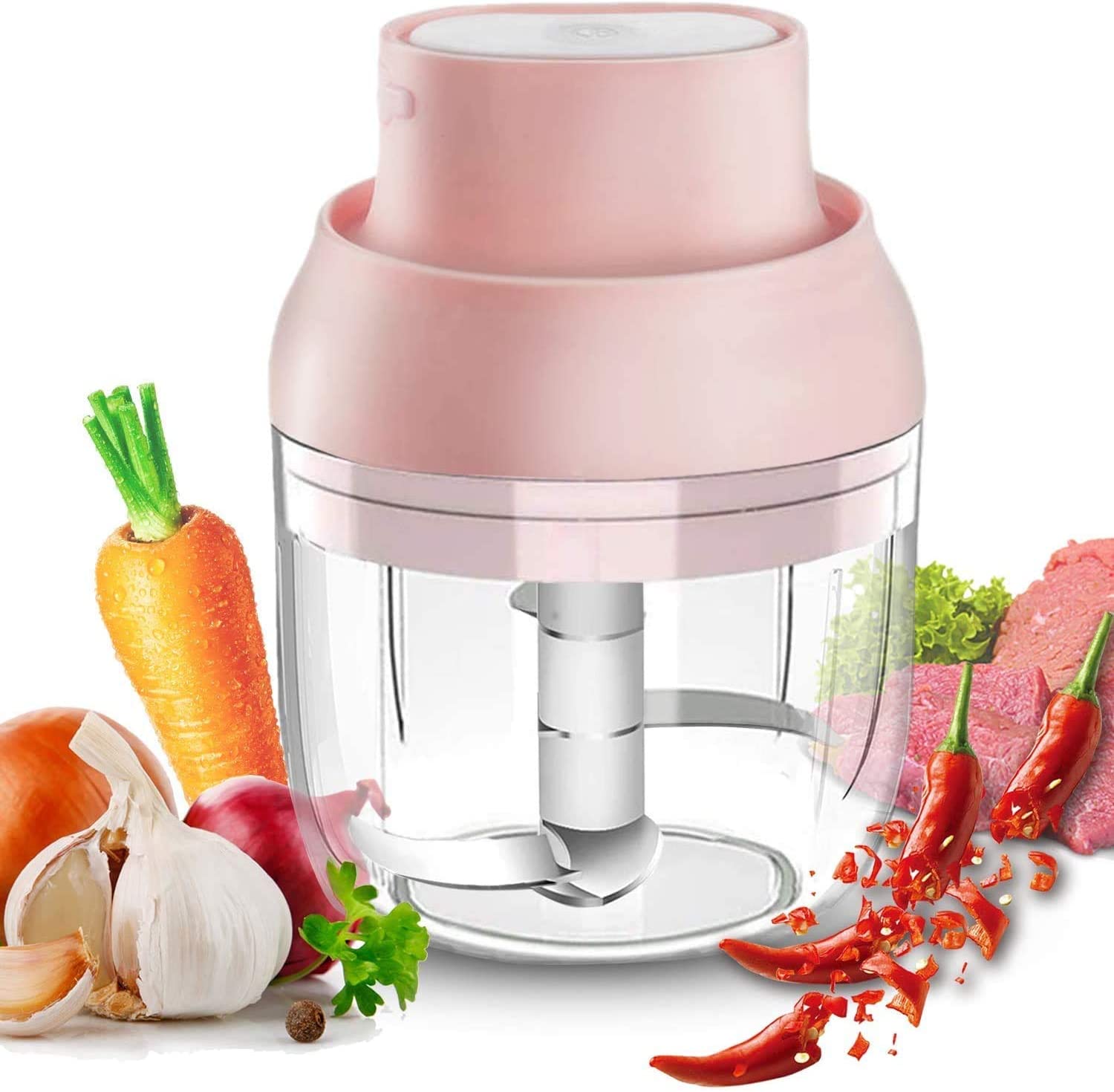 iWhale Mini Electric Kitchen Chopper, 250 ml Electric Portable Food Processor USB Charging Vegetable Mixer with 3 Sharp Blades, Small Mini Grinder for Baby Food, Meat, Onions, Garlic