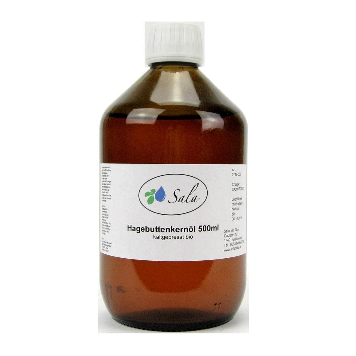 Sala Rosehip Seed Oil Wild Rose Oil Cold Pressed Organic (500 ml Glass Bottle)