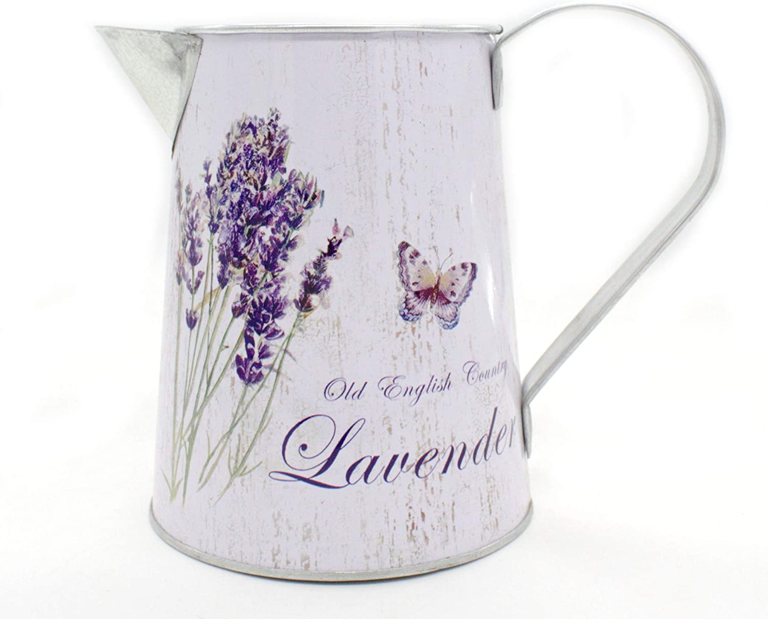 Daro Decorative Metal Jug 15 Cm High, Lavender And Butterfly