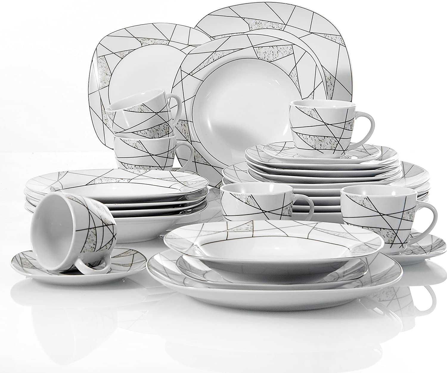 Veweet Serena Series Porcelain Dinner Service 60 Pieces Crockery Set for Restaurant and Family Tableware for 12 People
