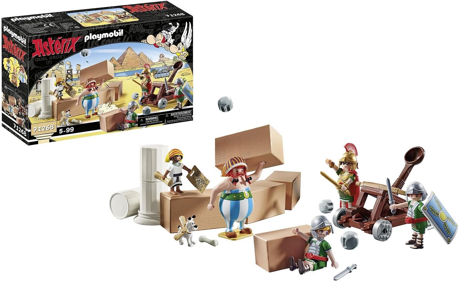 PLAYMOBIL Asterix 71268 Numerobis and the Battle for the Palace, Working Catapult of the Romans, Obelix, Numerobis, Idefix and 3 Roman Soldiers, Toy for Children from 5 Years