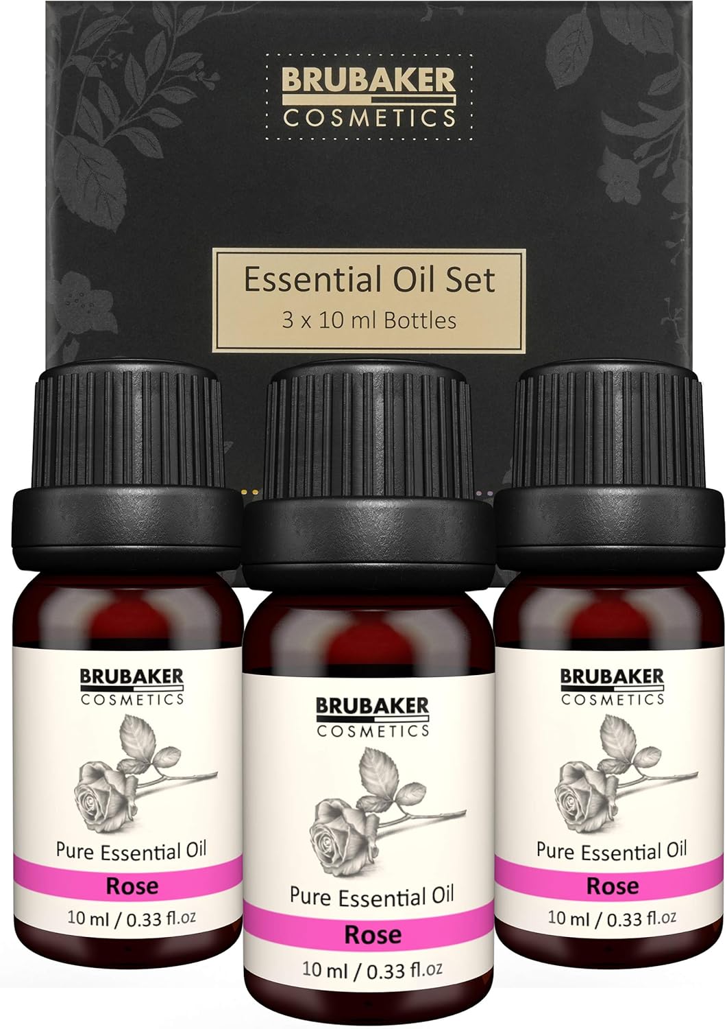 BRUBAKER Cosmetics Set of 3 Rose Oil - Feminity, Sensuality - Essential Oils Aromatherapy Gift Set 3 x 10 ml Rose Oil Vegan