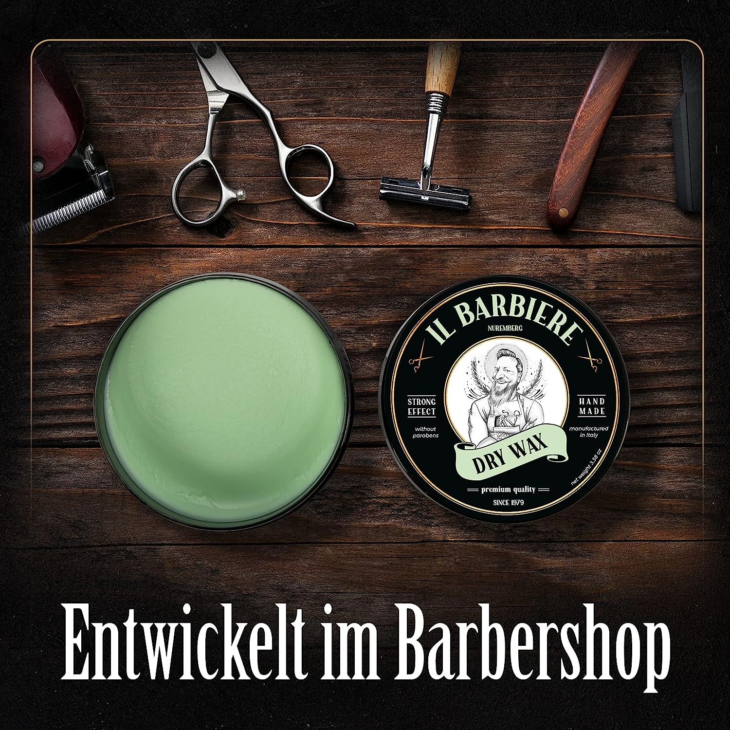 Il Barbiere® Dry Wax Pomade Water-Based - Natural Finish, Optimal Hold, Pomade Men\'s Hair Wax - No Parabens, Silicone-Free, Handmade for a Unique Look, 100 ml