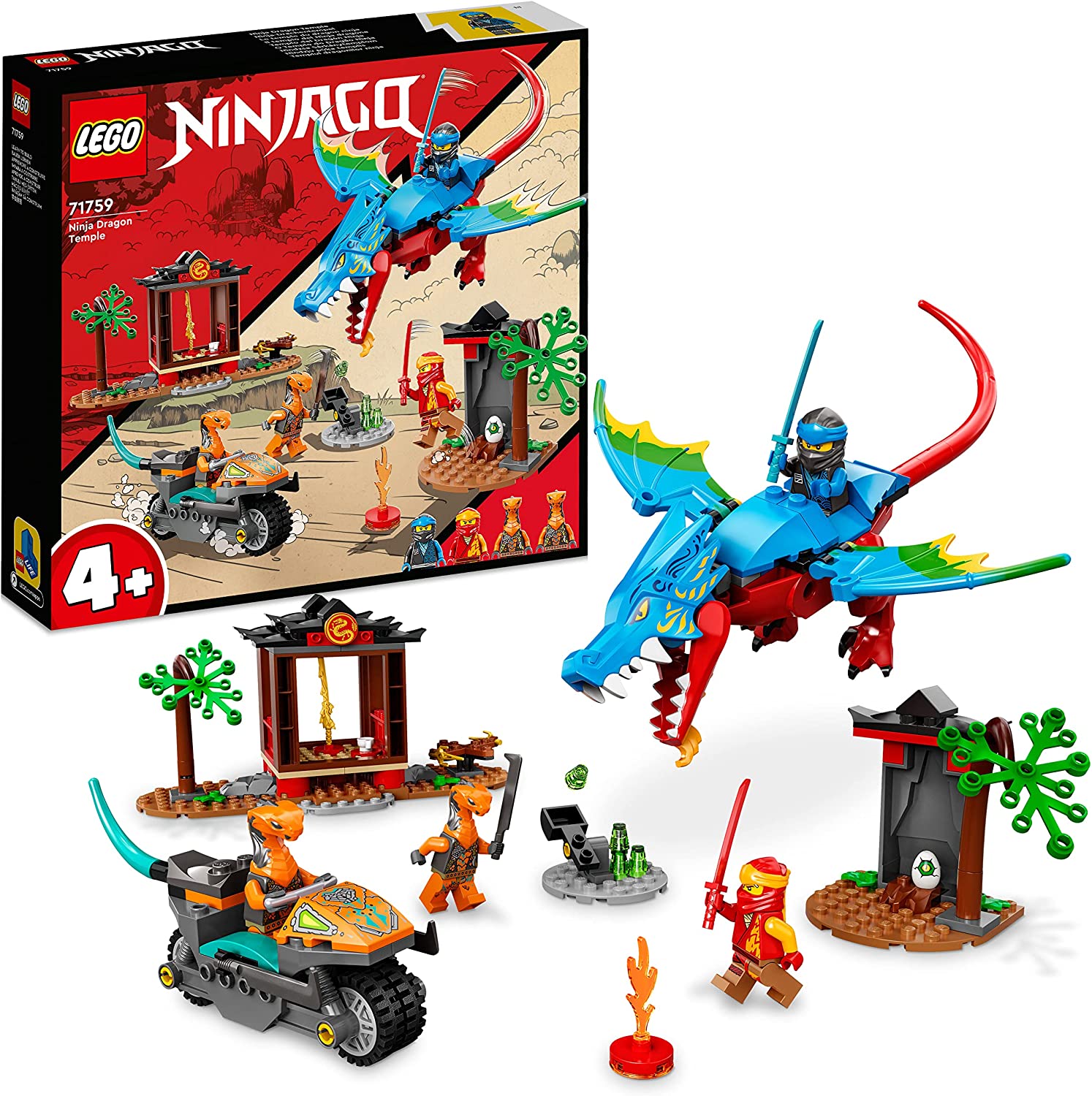 LEGO 71759 NINJAGO Dragon Temple Set with Toy Motorcycle, 4 Mini Figures Including Kai and NYA, Dragon and Snake Figures