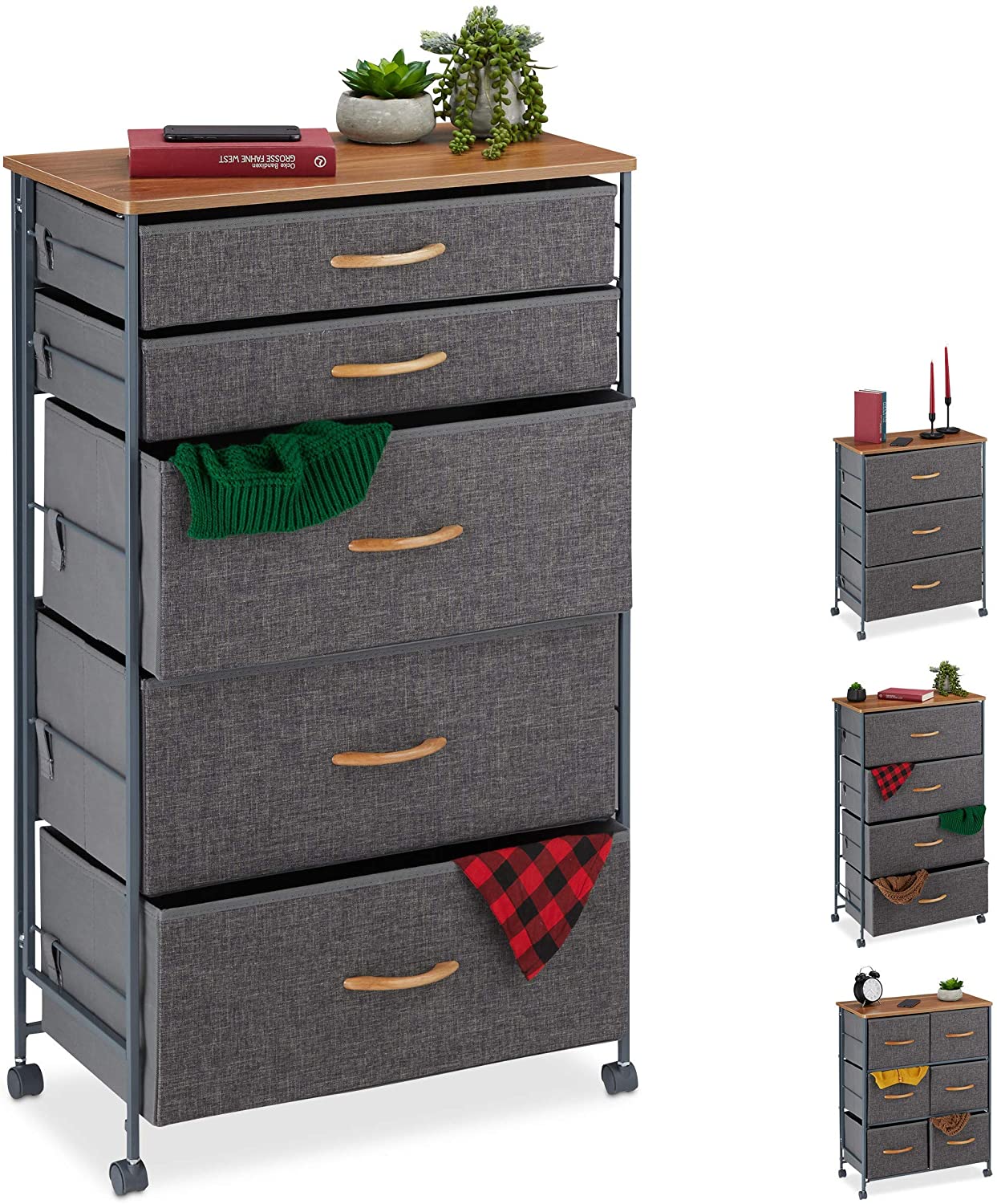 Relaxdays Drawer Cabinet With Wheels 6 Fabric Drawers Decorative Fabric Cab