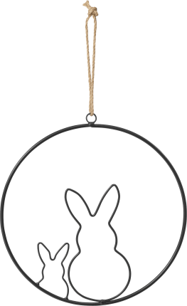 Metal ring with two rabbits for hanging, black, 1 piece