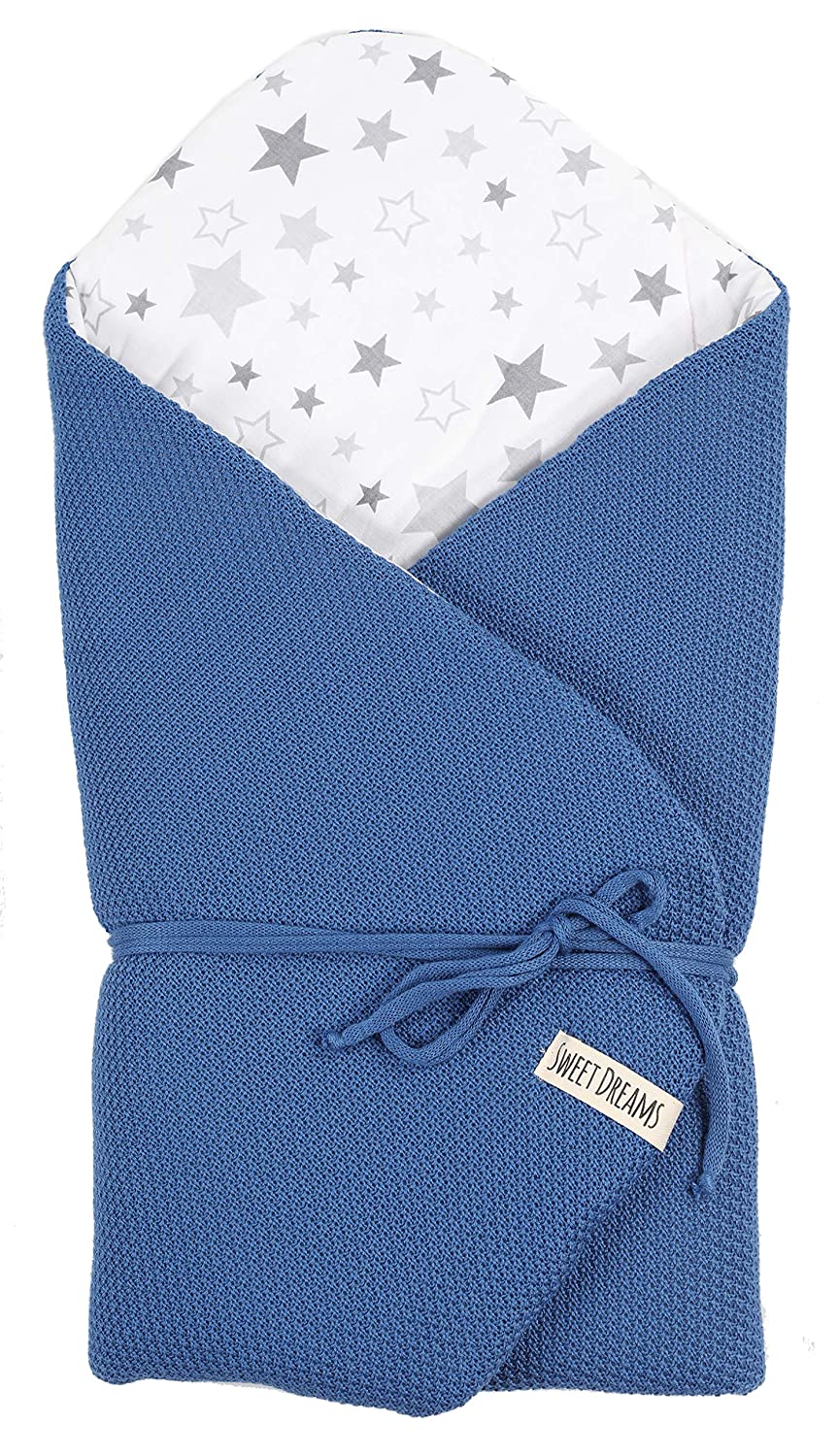 SweetDreams 1024 Baby Swaddling Blanket for Newborns and Toddlers, Cotton, 0 - 12 Months, Super Soft, 75 x 75 cm Jeans / Star