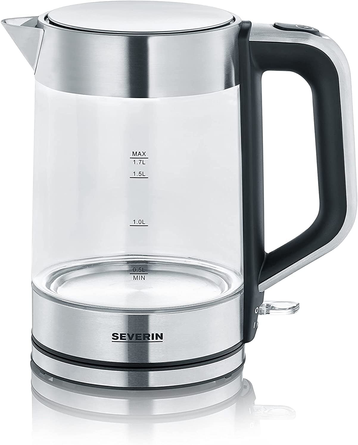 SEVERIN 3420-000 WK 3420 kettle, 2200, 1.7 litres, glass/stainless steel brushed/black and hand mixer with spiral cable, approx. 400 W, HM 3832, silver/black