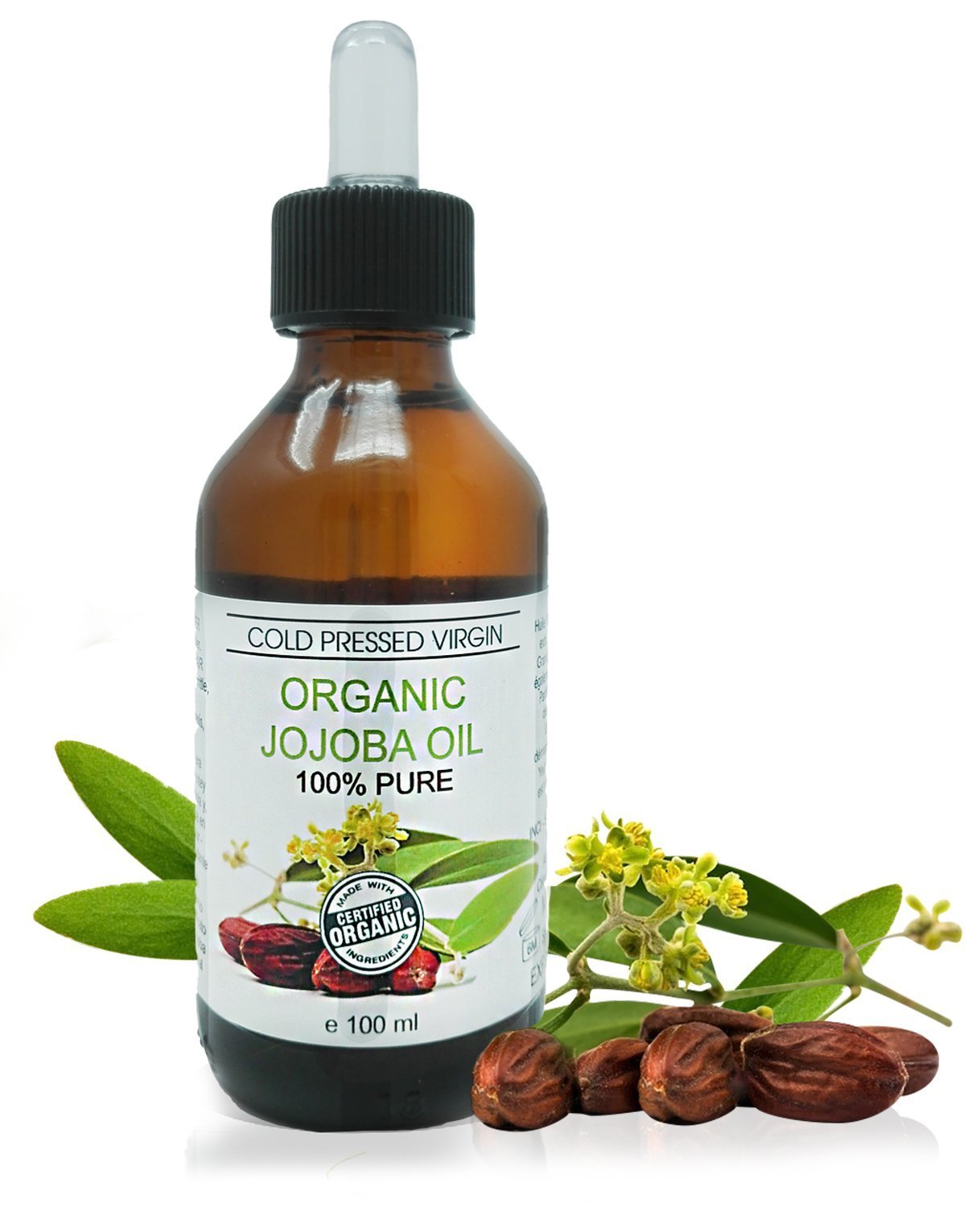 Jojoba Oil Organic Cold Pressed: Cleansing Oil Face, Skin Hair Nails Face Oil Body Oil Anti-Ageing Anti-Wrinkle Massage Oil Natural Cosmetics, Beard and Hair Oil - 100 ml