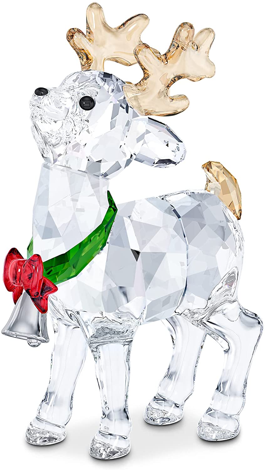 Swarovski Santas Reindeer Christmas Decoration with Clear, Red and Green Swarovski Crystals