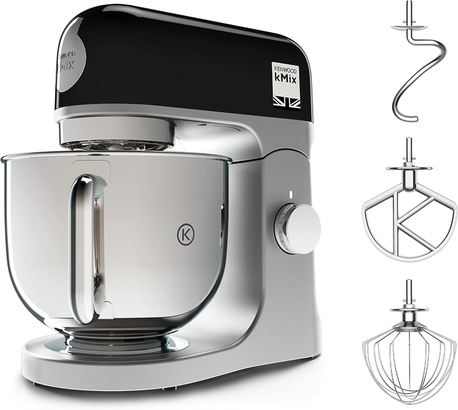 Kenwood kMix KMX750BK Food Processor, 5 L Stainless Steel Bowl, Safe-Use Safety System, Metal Housing, 1,000 Watts, incl. 3-Piece Patisserie Set and Splash Guard, Black