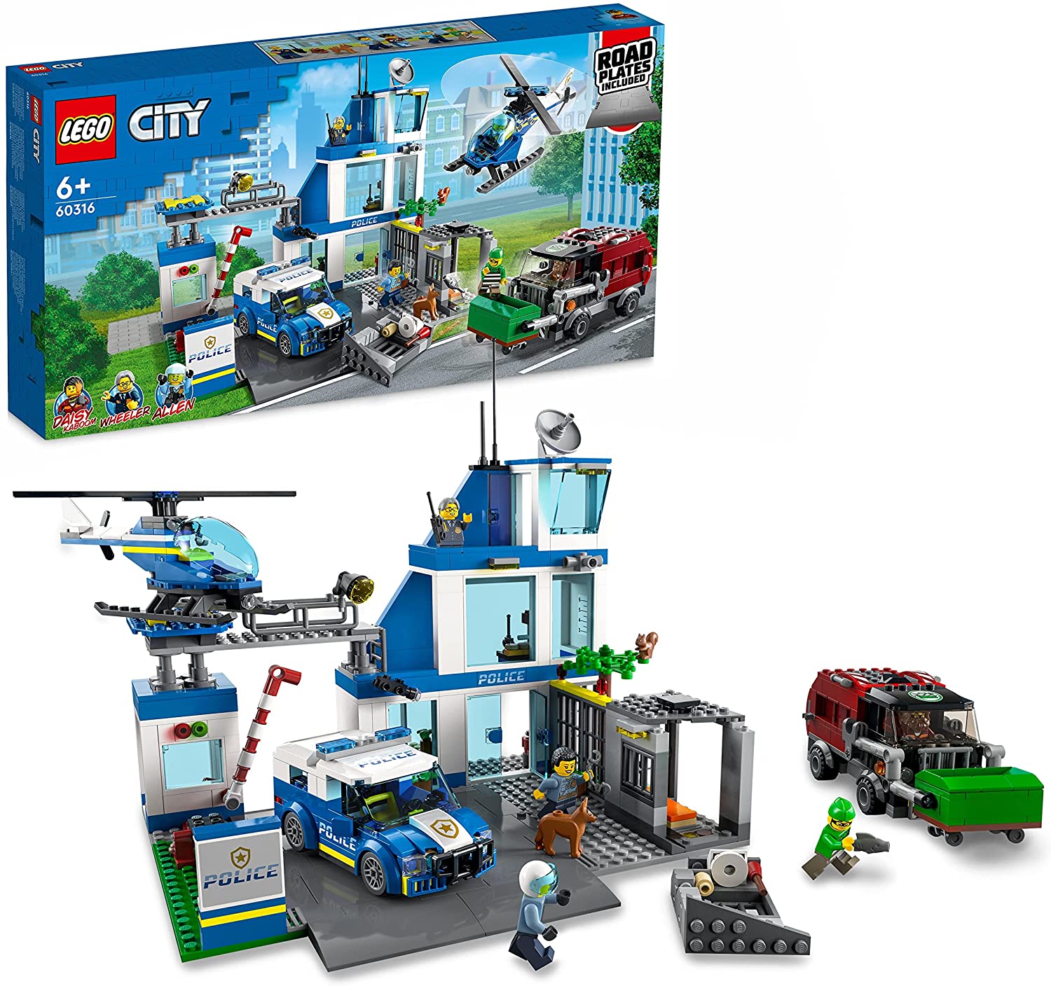 LEGO 60316 City Polizeistation mit Polizeiauto, Müllauto und Hubschrauber, 