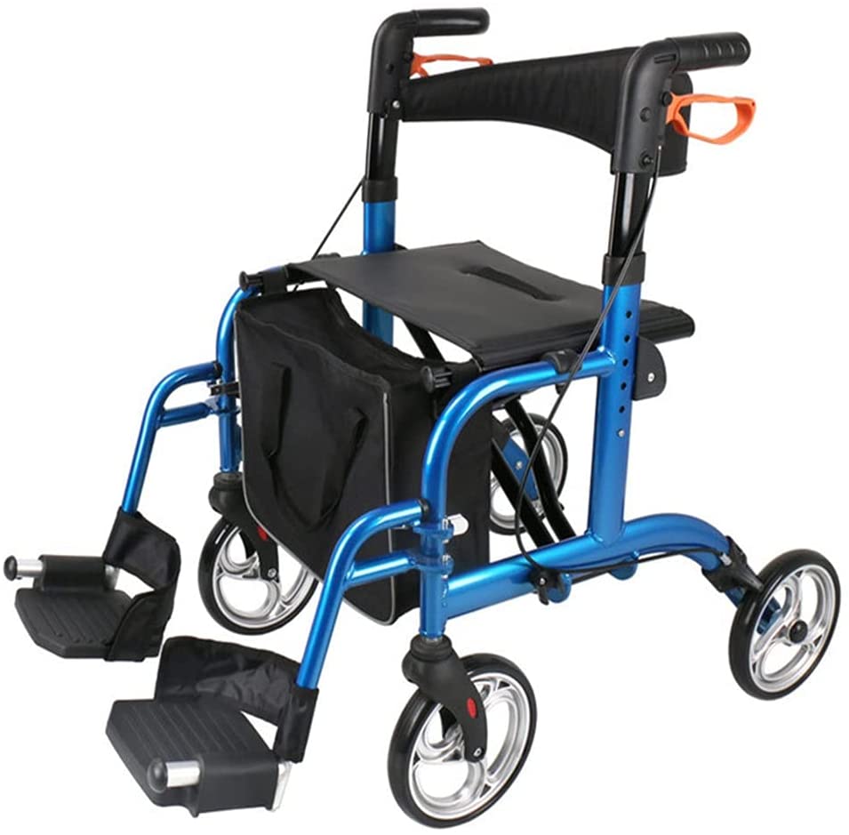Rolling Walkers Folding Wheelchair for Elderly People with Backrest and Seat and Shopping Trolley with Foot Pedal for Elderly People (Color: Blue, Size: 92 × 66 × 67 cm)