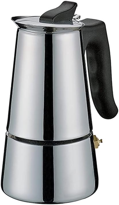 Cilio Adriana Espresso Maker, Stainless Steel, Suitable for All Types of Cookers, Diameter 10 cm, Height 19 cm, Dishwasher Safe, Mocha Pot, Espresso Maker 6 Cups, Camping Coffee Maker