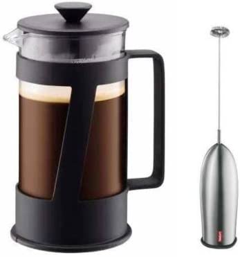 Bodum - K10883-01 - Crema Set - Cafetire with Piston - 1 L + 1 Electric Milk Whisk Stainless Steel