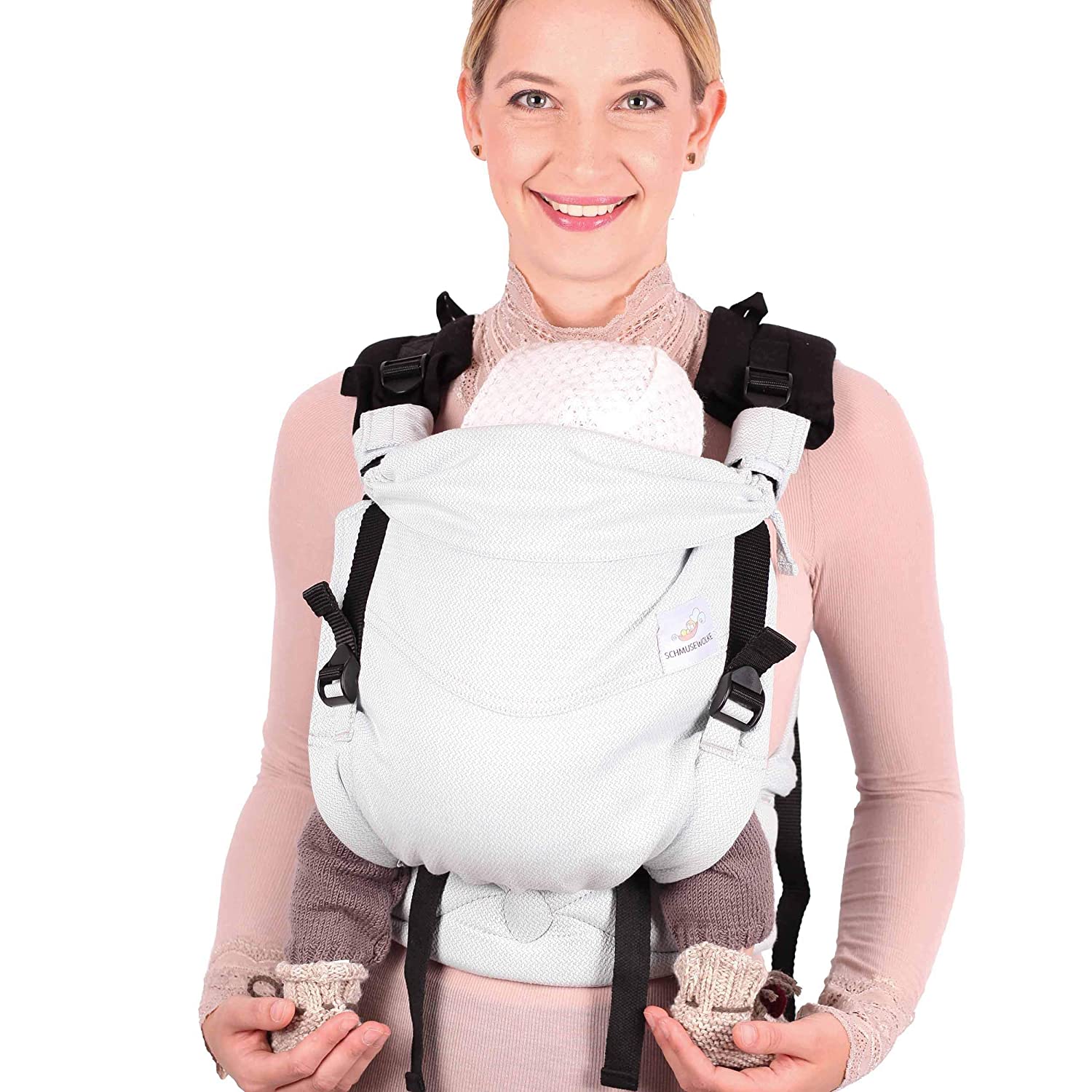 Schmusewolke Baby Carrier For Newborns And Toddlers With Organic Cotton And Comfort Full Buckle, Front and Back Carrier