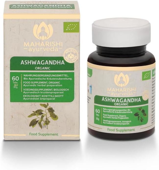 Maharishi Ayurveda Ashwagandha, Organic Certified, Pure Root Powder, Laboratory Tested, 60 Tablets, 950 mg Ashwagandha per Daily Dose, Vegan, Pack of 1