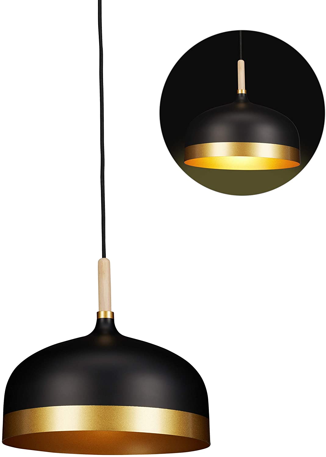 Relaxdays Pendant Light Black Vintage Design Single Bulb For Living Room Me
