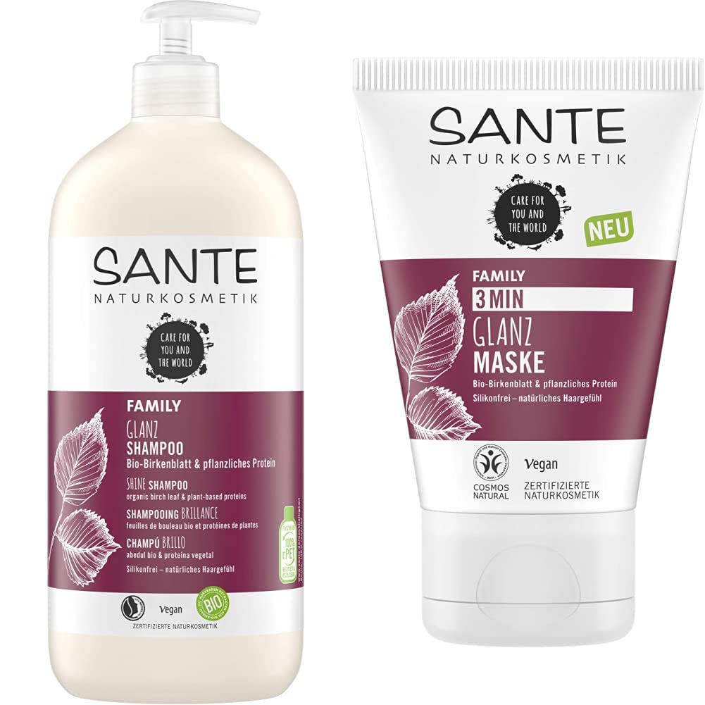 Sante natural cosmetics Shine Shampoo Organic Birch Leaf & Vegetable Protein & 3 min Shine Mask Organic Birch Leaf & Vegetable Protein, Intensive Hair Treatment