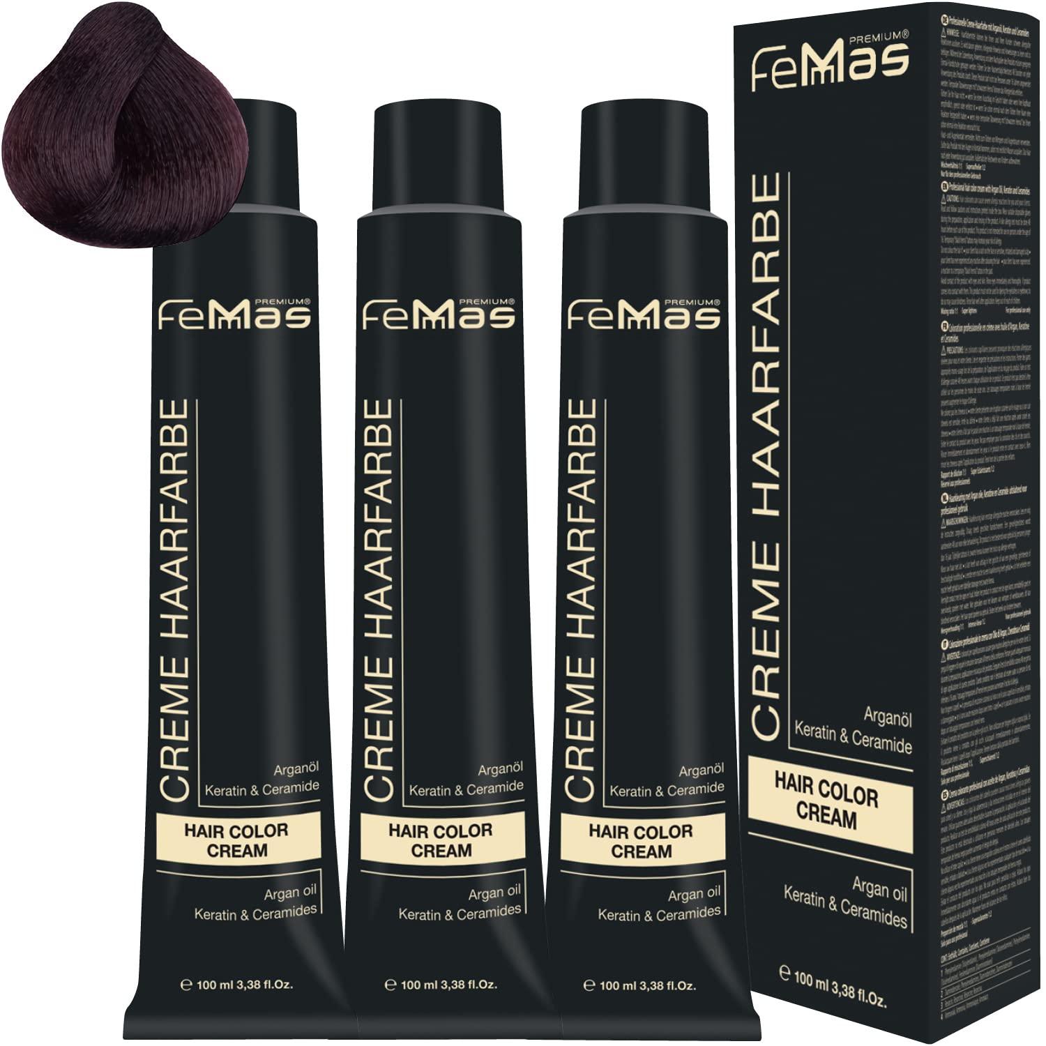 Femmas Hair Colour Cream 100 ml Hair Colour Pack of 3 Light Brown Mahogany 5.5, ‎light