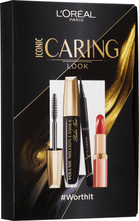 L'Oréal Paris Gift Set Caring Look Mascara Black+Lipstick+Eyeliner Black, 1 pc