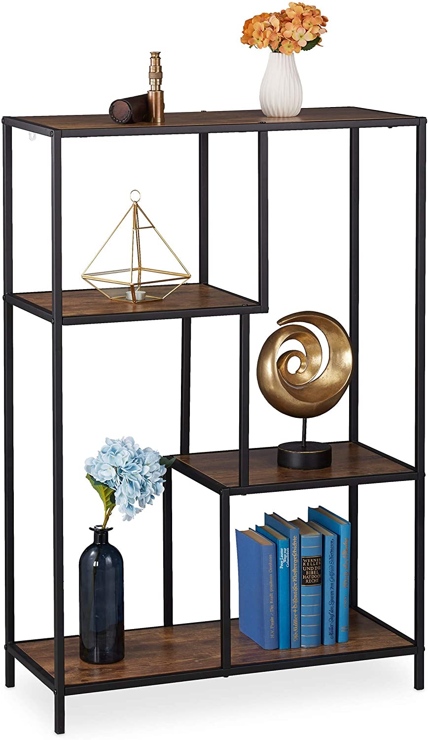 Relaxdays Vintage Industrial Design Open Shelf Wood Effect Metal Various De