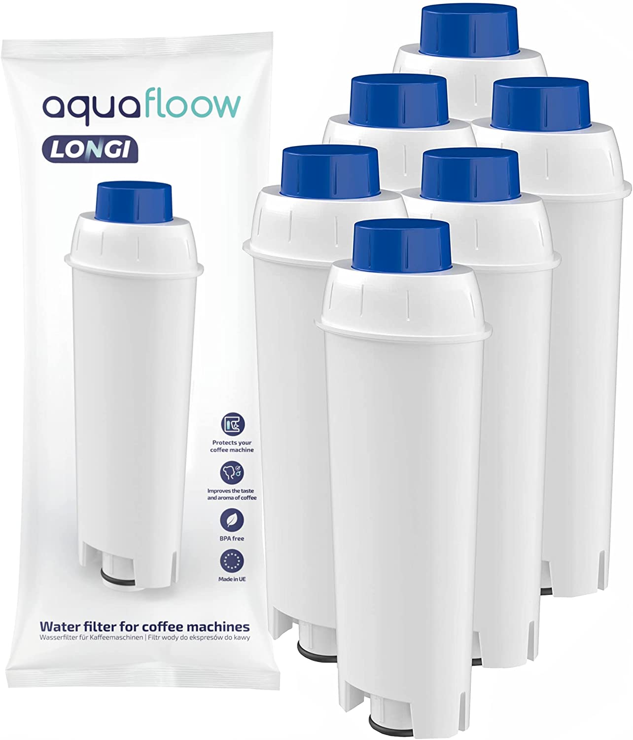 Wessper Aquafloow Coffee Machine Filter Compatible with DeLonghi DLSC002, SER3017 & 5513292811 - Including Versions of ECAM, ESAM, ETAM Series (Pack of 6)