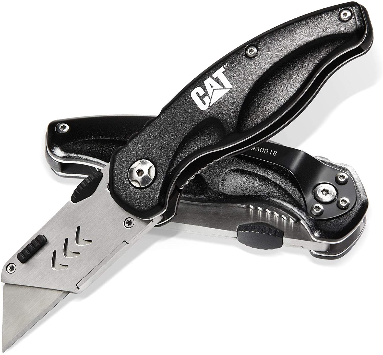 CAT Folding Utility Knife - Lightweight Aluminium Handle with Durable Anodized Coating, Black