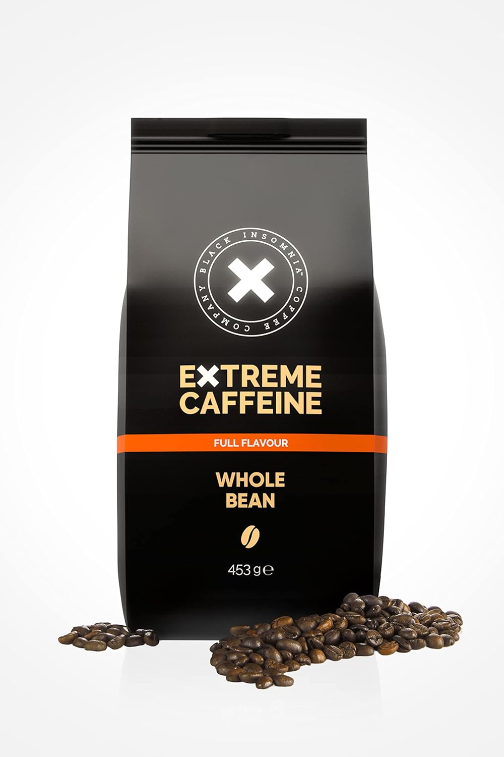 Black Insomnia Coffee Beans Extra Strong I 1105mg Caffeine Per Cup - Strongest Coffee in the World I 100% Robusta Coffee Beans I Espresso Beans I Low Acid I Full Flavour, Dark Roast, 1 x 453g