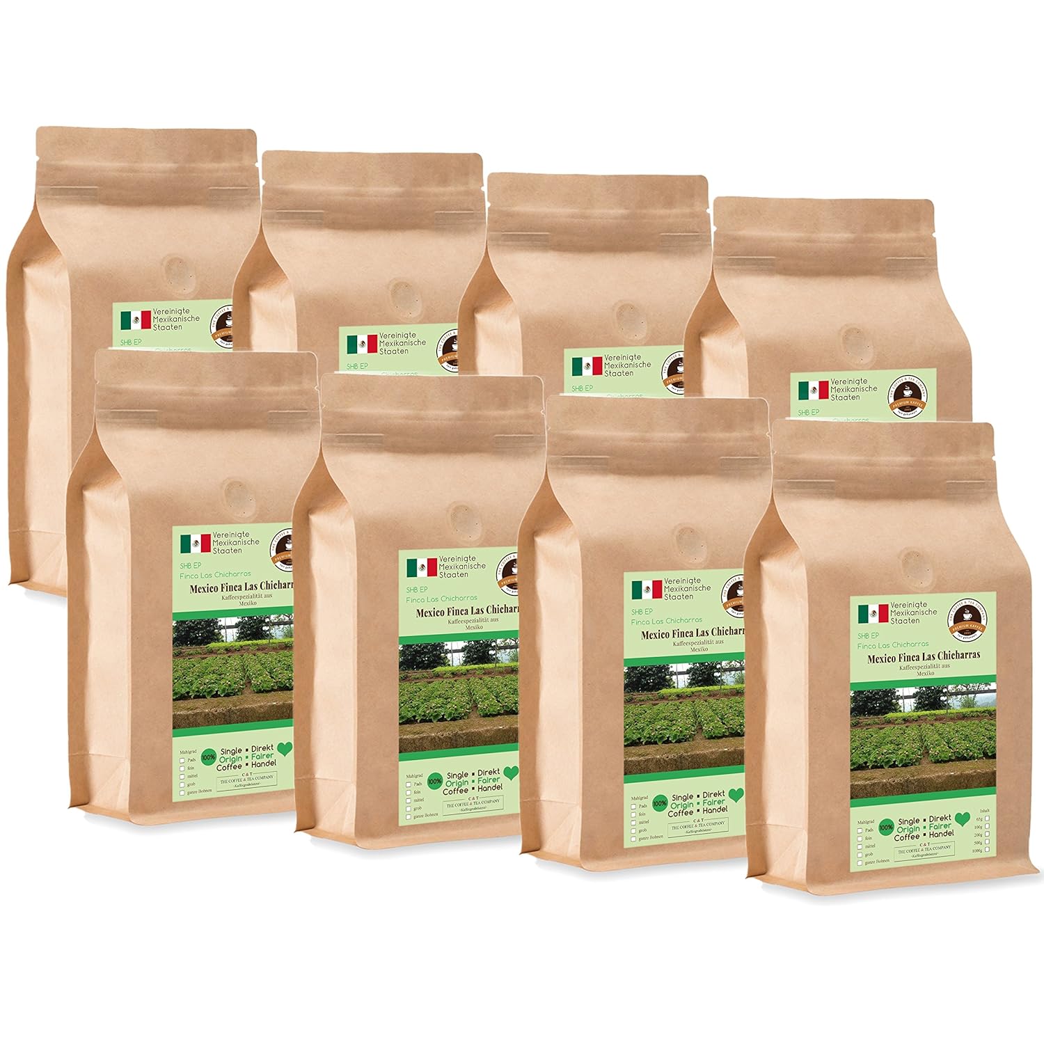 Coffee Globetrotter - Coffee with Heart - Mexico Finca Las Chicharras - 8 x 1000 g Very Fine Ground - for Fully Automatic Coffee Grinder - Roasted Coffee Fair Trade | Gastropack Economy Pack