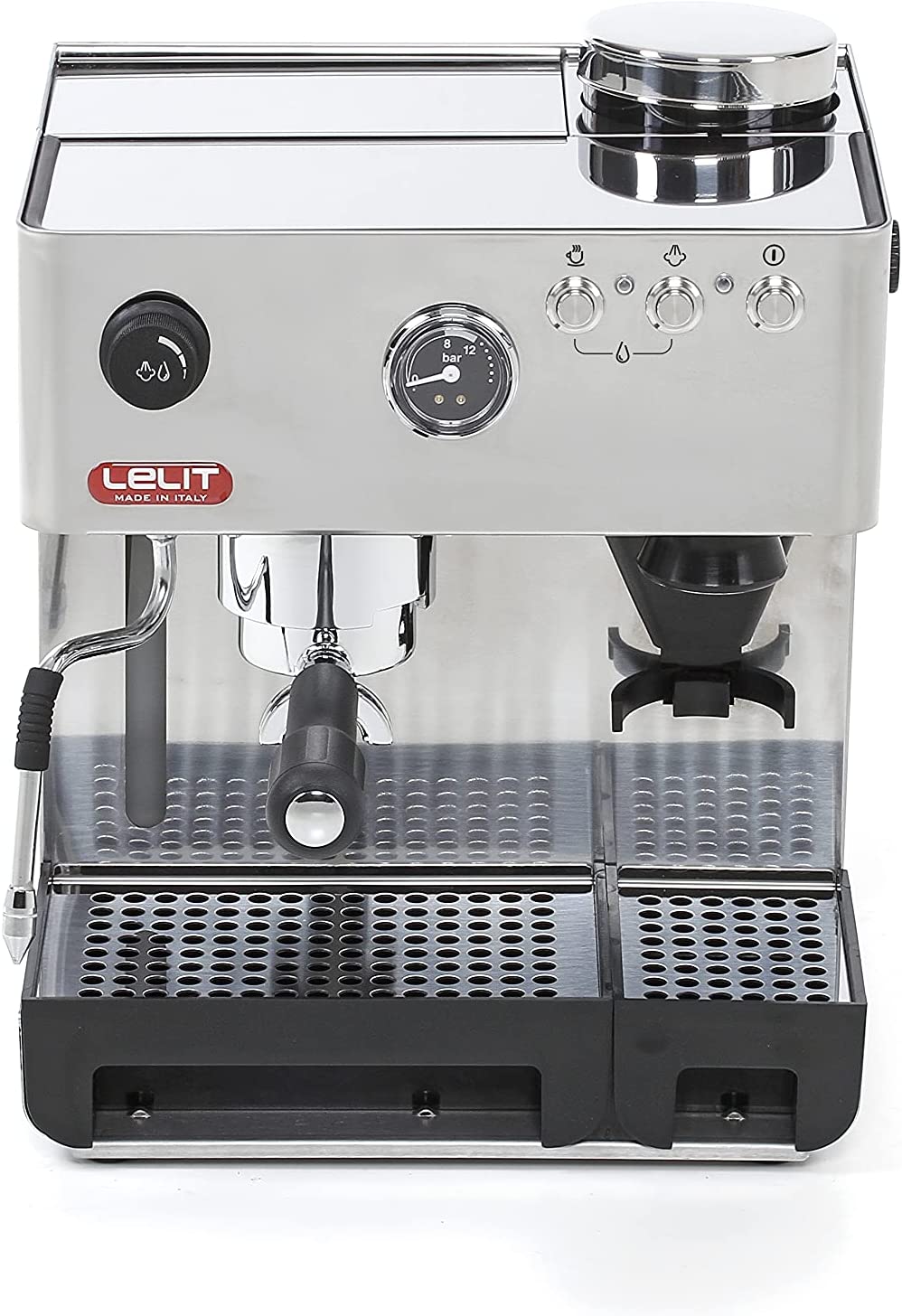 Lelit Anita PL042EMI Semi Professional Coffee Machine with Integrated Coffee Grinder, Ideal for Espresso Cover, Cappuccino and Coffee Pods, Stainless Steel Casing, Rustproof, 2.7 Litres