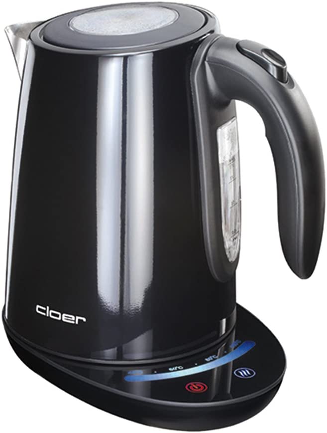 Cloer 4950 Touch Kettle 2200 W/Base Station with Surface/LED Display Glass + Touch Screen with Temperature Control (40 ° -100 °C)/1.7 Litre Stainless Steel Container