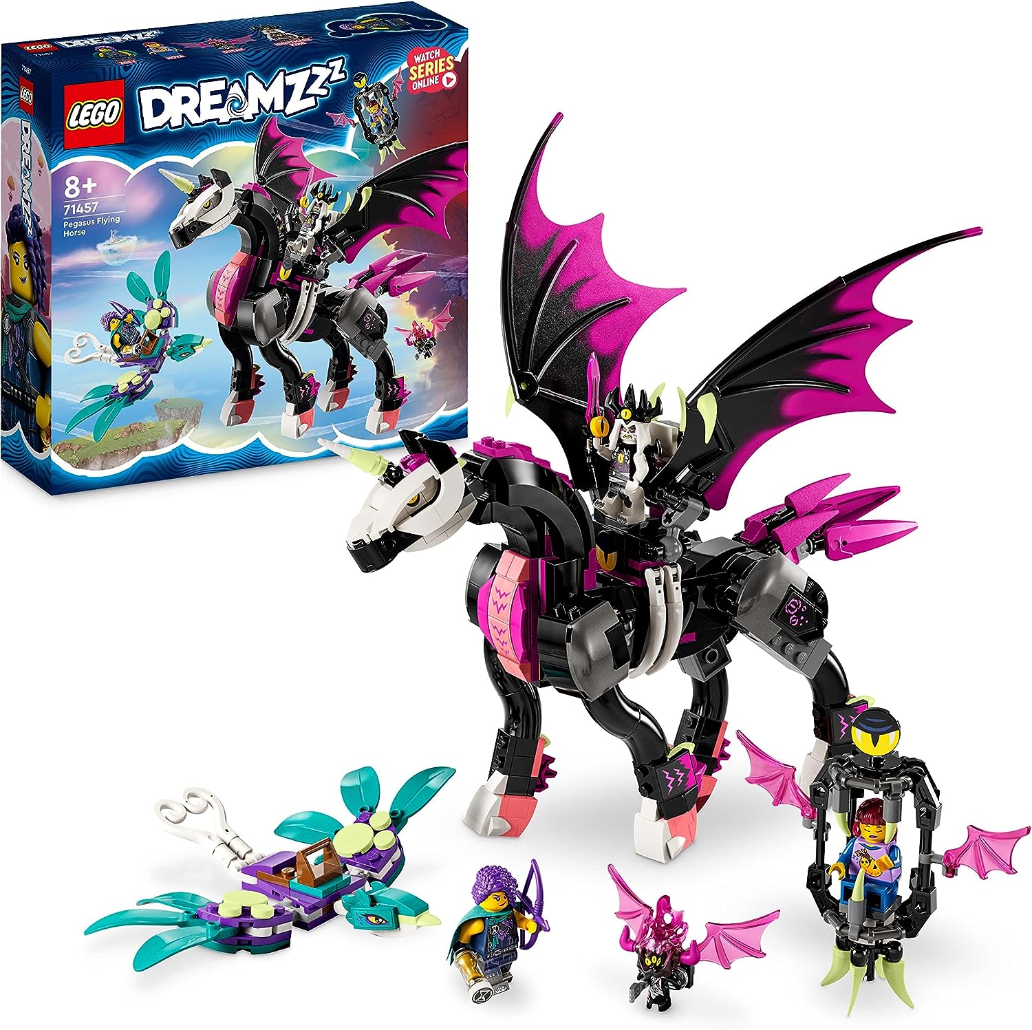 LEGO 71457 DreamZZ Pegasus, Build 2 Types of Horse Toy, Includes Zoey, Nova and Nightmare King as TV Show Mini Figures, Creative Animal Toy for Kids