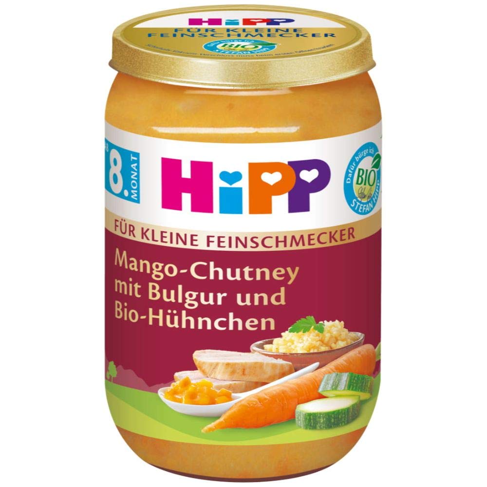 HiPP Für kleine Feinschmecker Menüs, Mango-Chutney mit Bulgur und Bio-Hühnchen, 6er Pack (6 x 220 g)