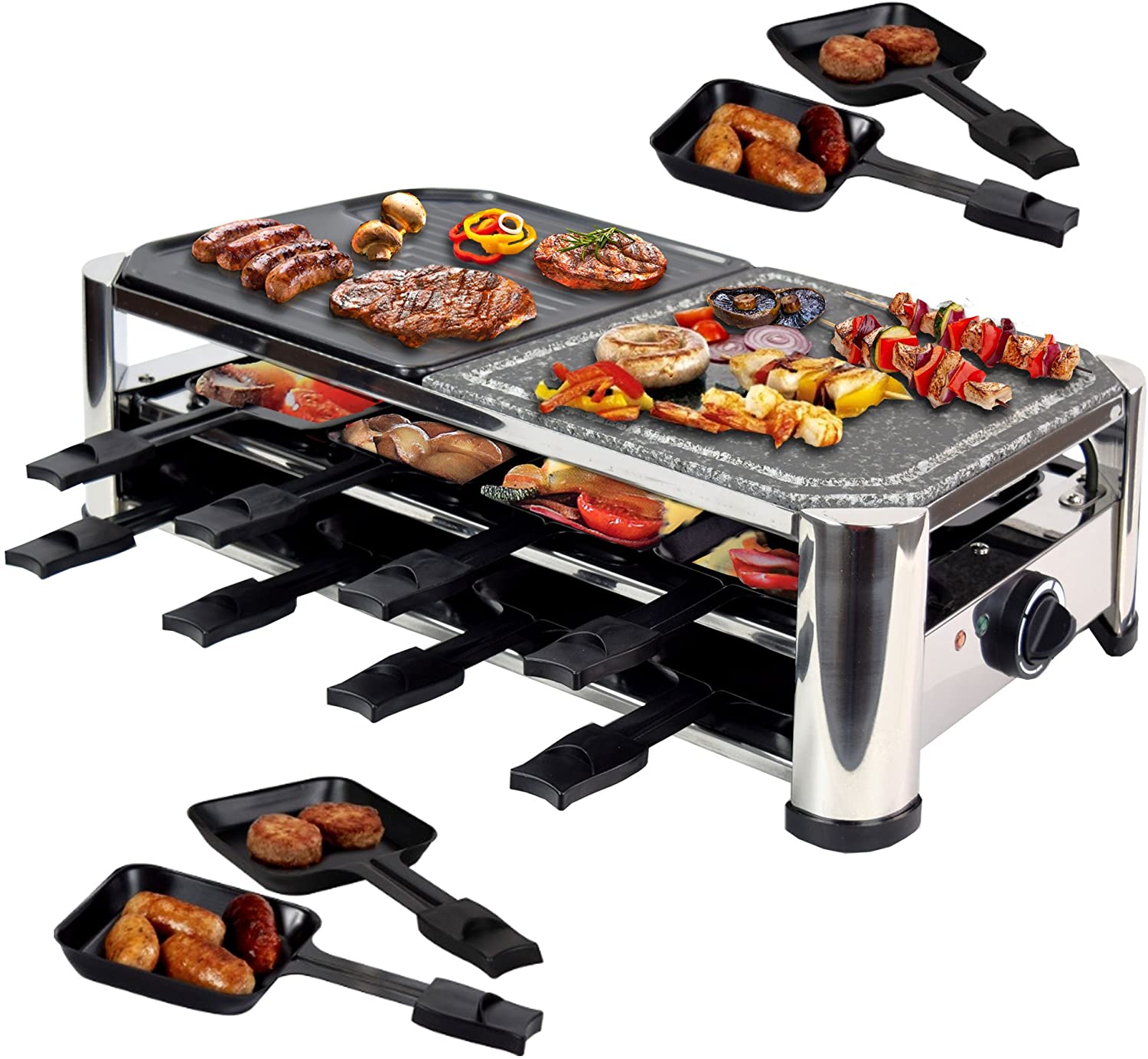 Syntrox Germany 16 Stainless Steel Raclette Pan with Grill and Hot Stone