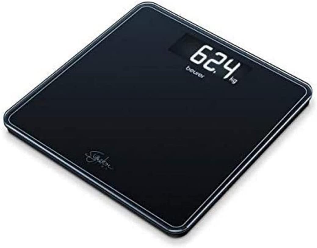 Beurer GS 400 Black Signature Line Glass / Bathroom Scales with Large Safety Glass Tread Surface Stylish Black Display in XL Format and Load Capacity up to 200 kg