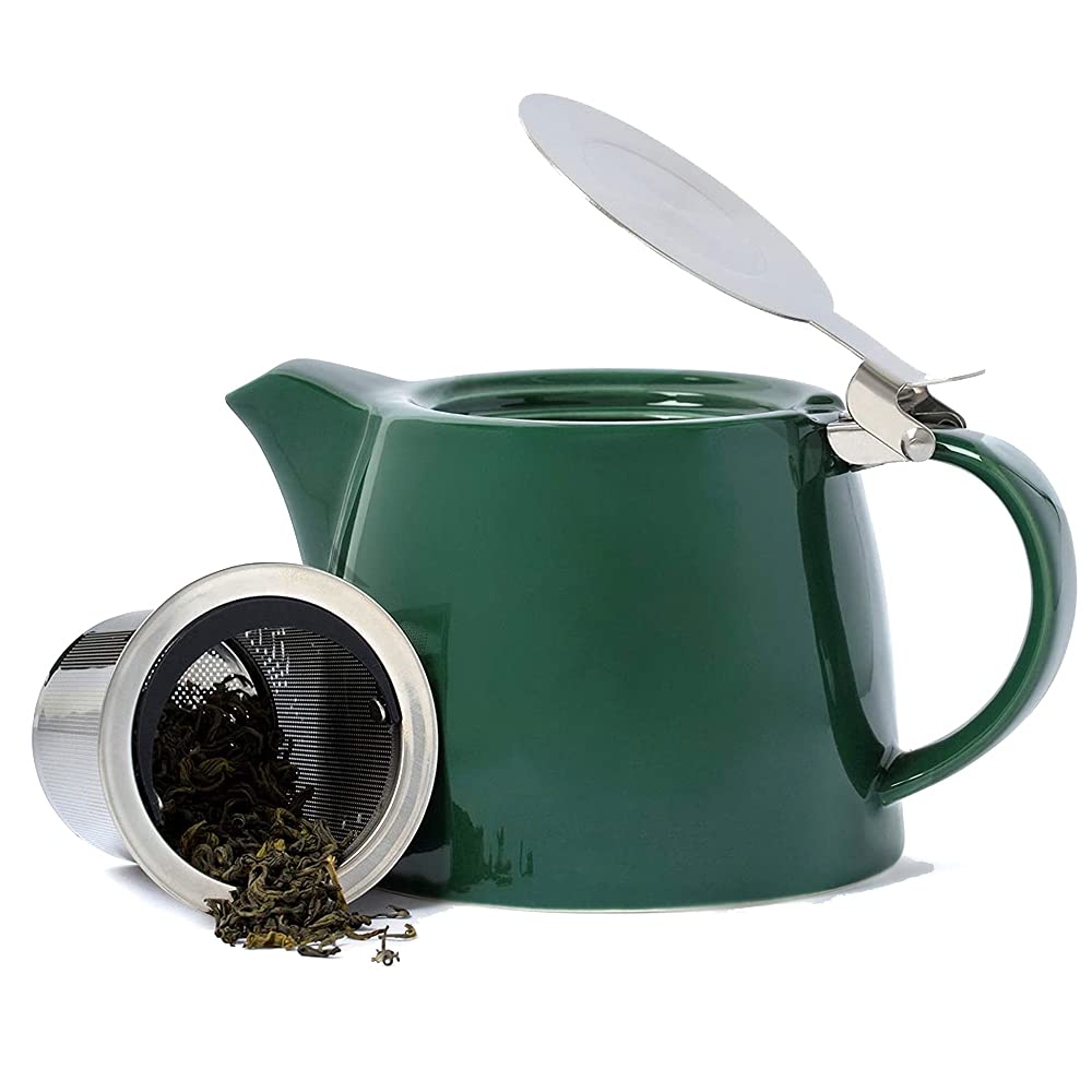 Vahdam, Porcelain Teapot - Dark Green (500ml/17oz) Fine Handmade Teapot with Tea Strainer | Blooming and Loose Leaf Tea Maker Set Gifts | Tea poison set