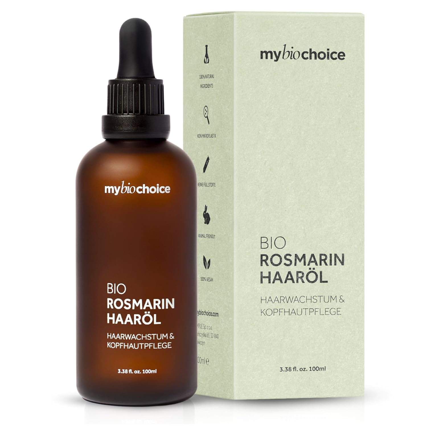 mybiochoice 100% Organic Rosemary Hair Oil - Natural Hair Growth Oil Against Hair Loss & for Hair Growth - With Rosemary Oil, Castor Oil, Jojoba Oil & Argan Oil - Ideal for Women & Men - 100 ml