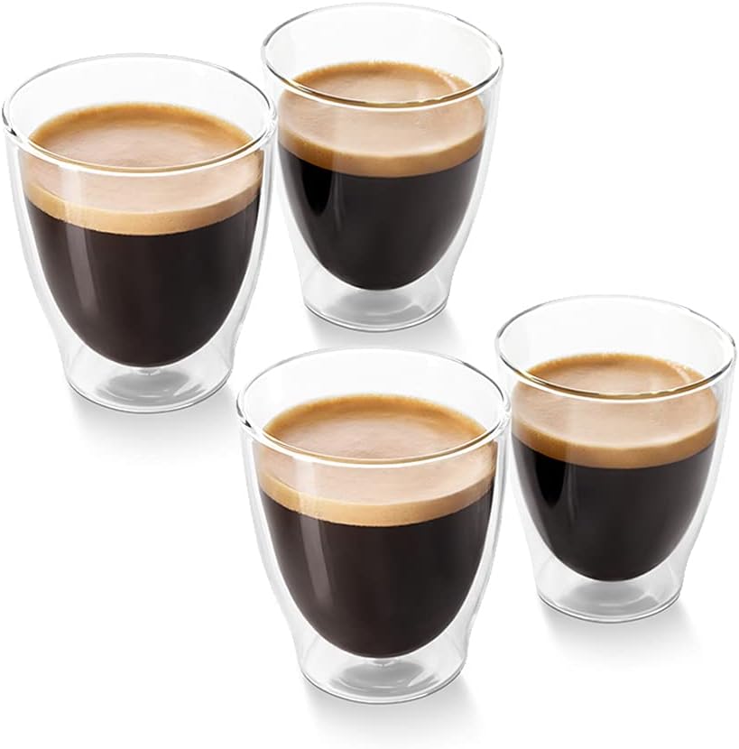 Tchibo Set of 4 Caffè Crema Glasses, Double-Walled, Modern Design, Hot and Cold
