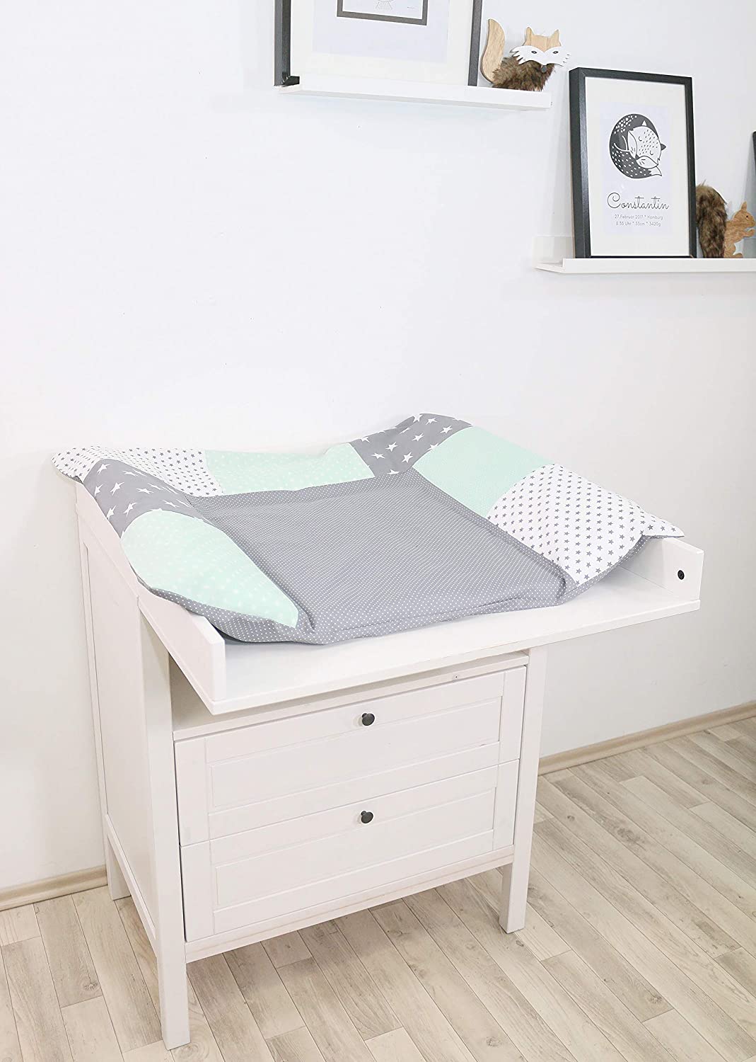 Ullenboom® Cover for Changing Mat in 10 Colours (85 x 75 cm, Baby Changing Mat, Made of Cotton) Mint grey