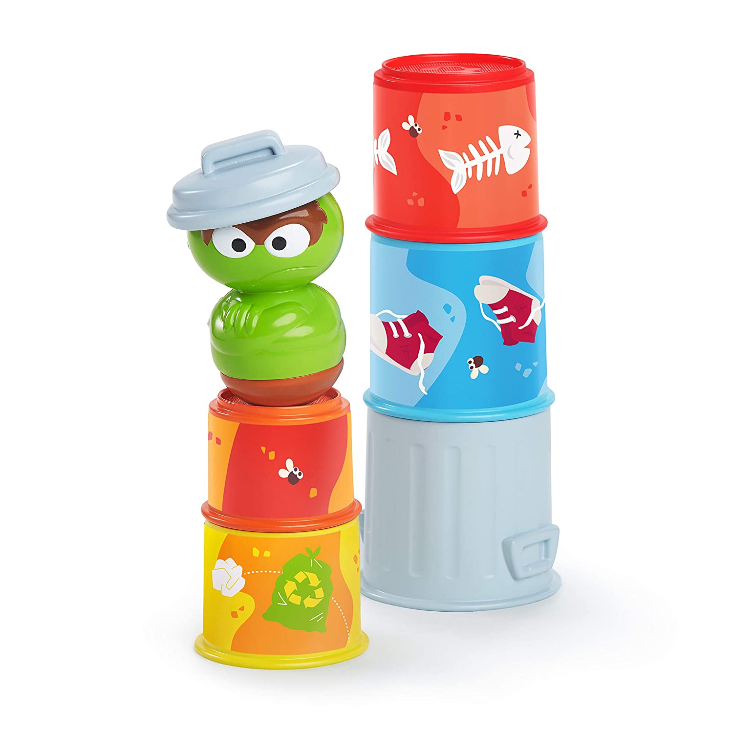 Sesame Street Oscar Stackable Cups 5 Buckets With Oscar As Standing Up Male
