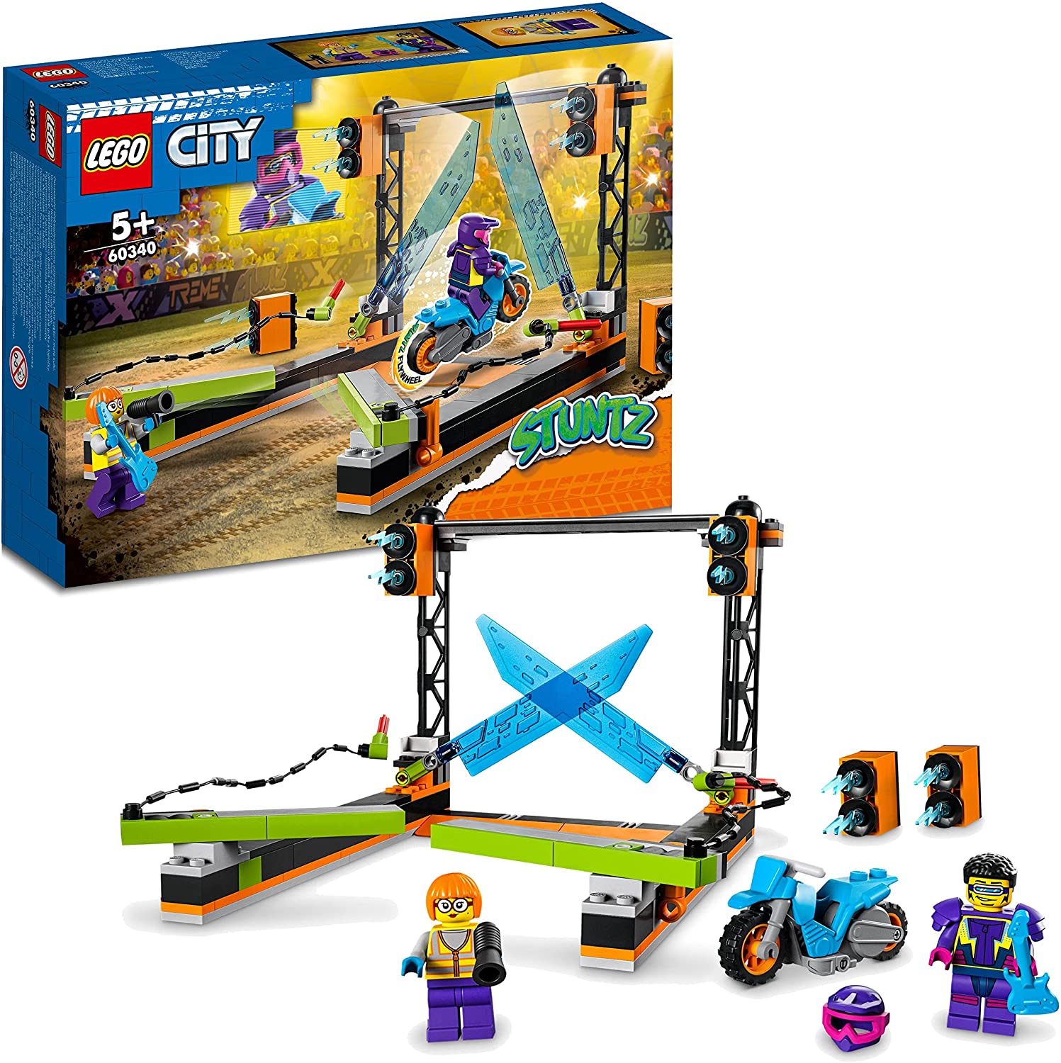 LEGO 60340 City Stuntz Obstacle Stunt Challenge Set Including Motorcycle and 2 Stunt Racer Mini Figures, Action Toy for Children from 5 Years