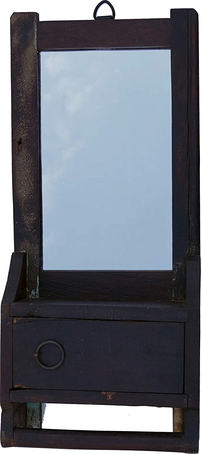 Guru Shop Antique Mirror Box Shisham Wood Mirror With Shelves, 40X20X7 Cm M
